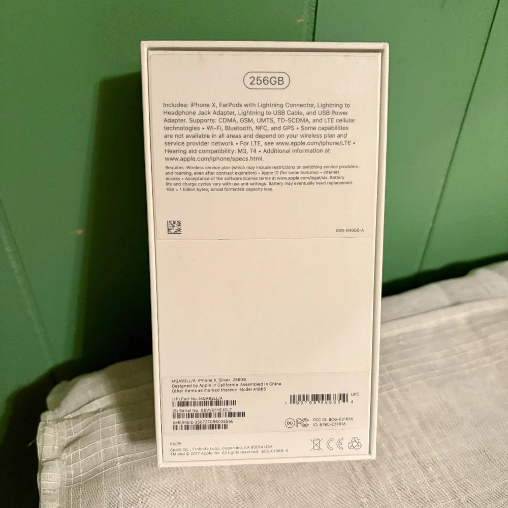 Original Empty Box Apple iPhone X Cell Mobile Smartphone Silver 256 GB OEM